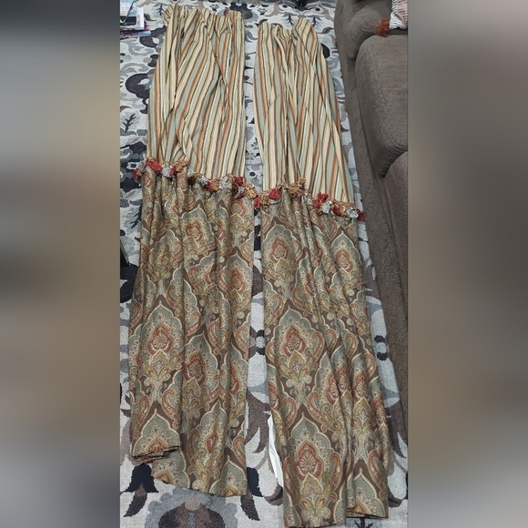 Custom Made Black-Out Lined Drapes 2 Panels 26x98 Damask Mixed Pattern Curtains - Picture 8 of 12